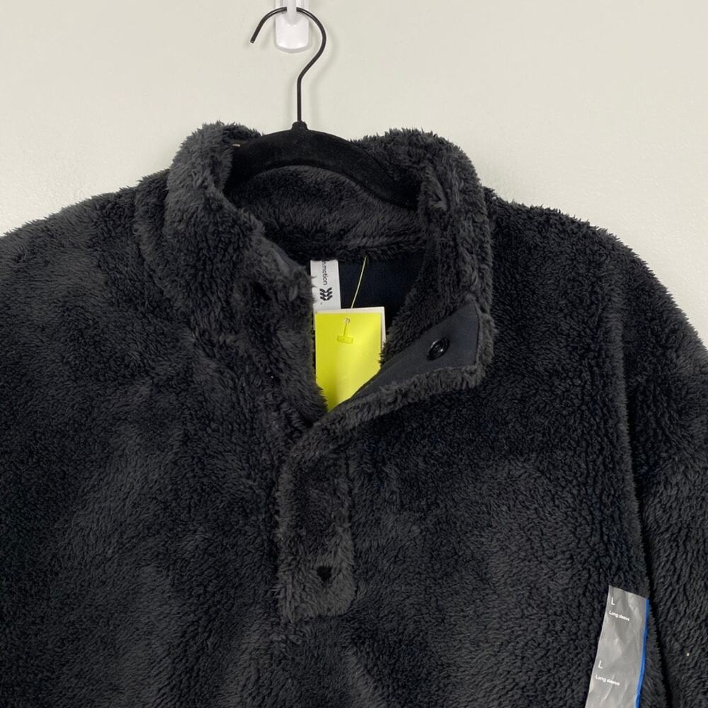 All‎ in Motion Black Brushed Pullover Sweater Henley Snap Neck Size Large - Picture 2 of 11